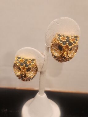 MADRIGAL Gold-Tone Owl Crystal Stud Earrings - Women's Jewelry CLIP